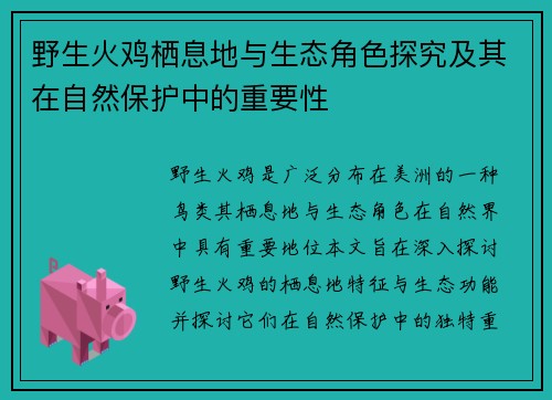 野生火鸡栖息地与生态角色探究及其在自然保护中的重要性